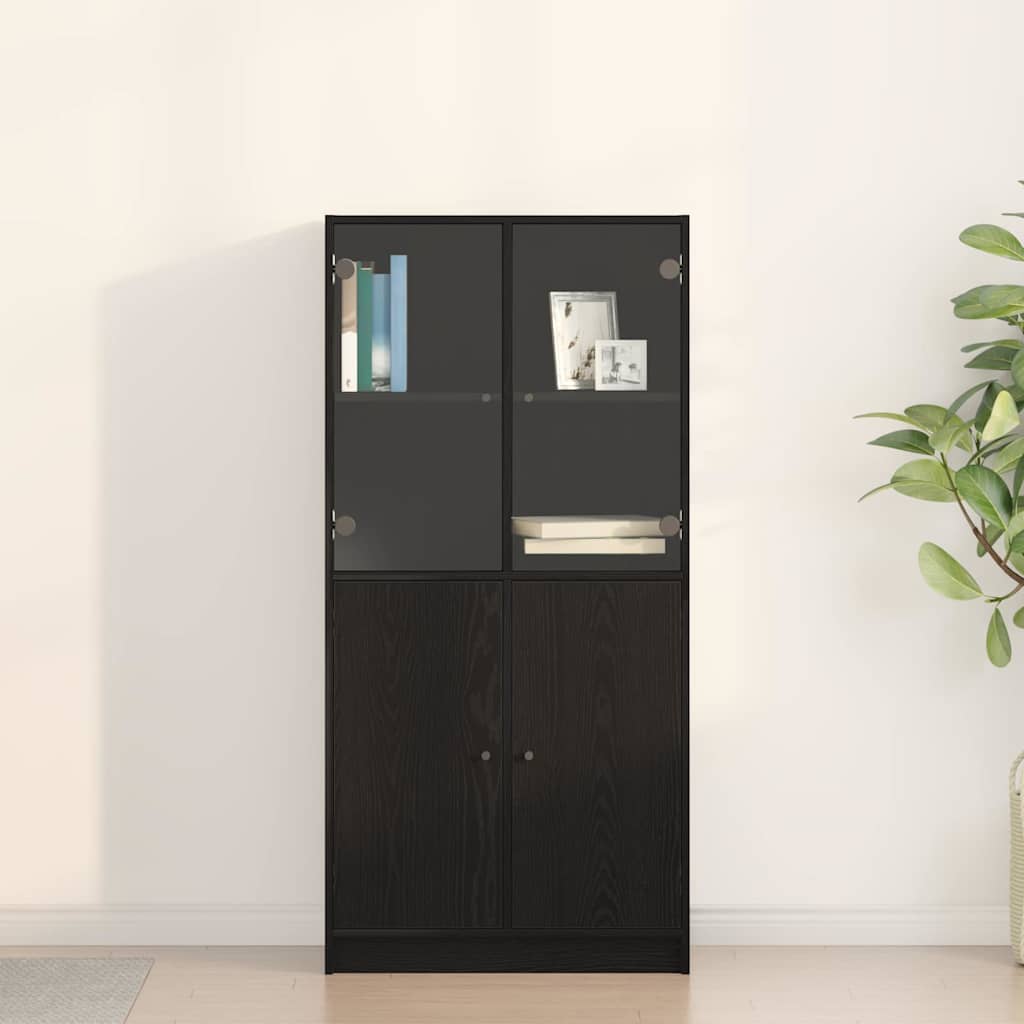Hochschrank mit Türen Schwarz Eiche 68x37x142 cm Holzwerkstoff